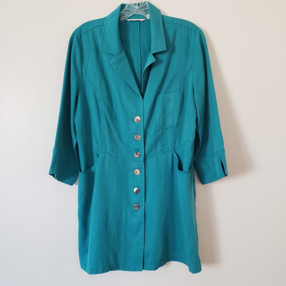 Soft Surroundings Long Collared Jacket Lyocell Teal Flowy Size Medium